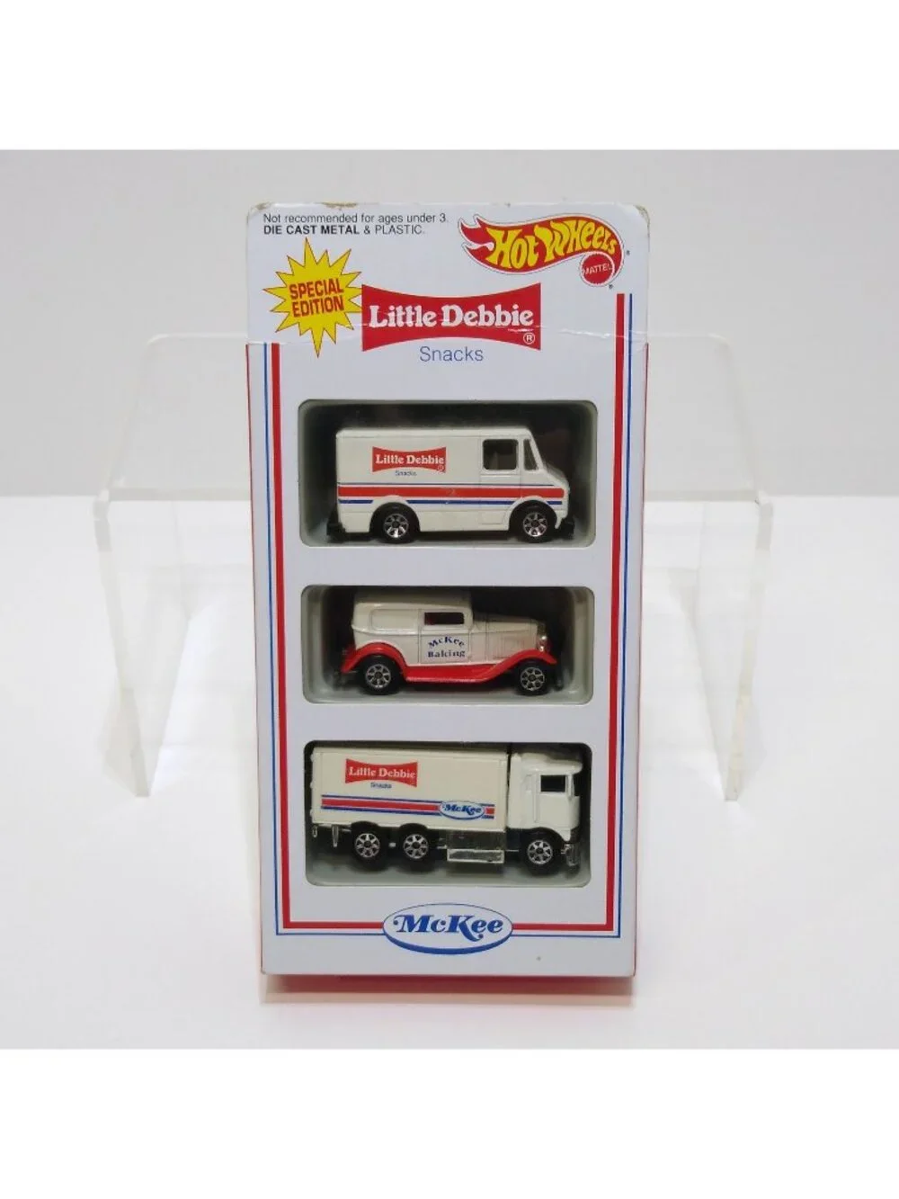 Hot Wheels Little Debbie Snacks Series 1 - 1995 3 Pack McKee 7 Spoke Wheels RARE